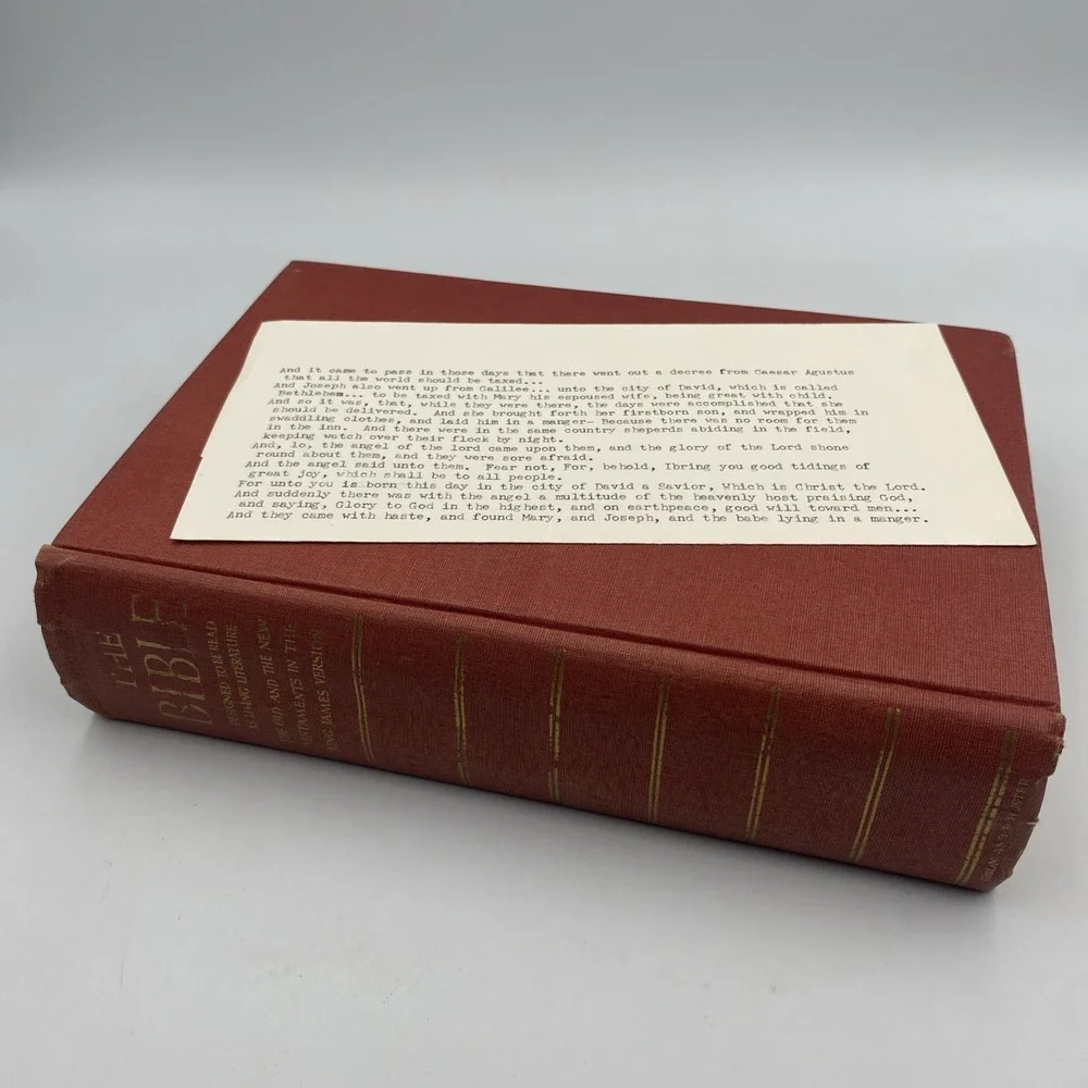 Vtg 1949 King James Bible Living Literature‎ Edition w Typewriter Note KJV